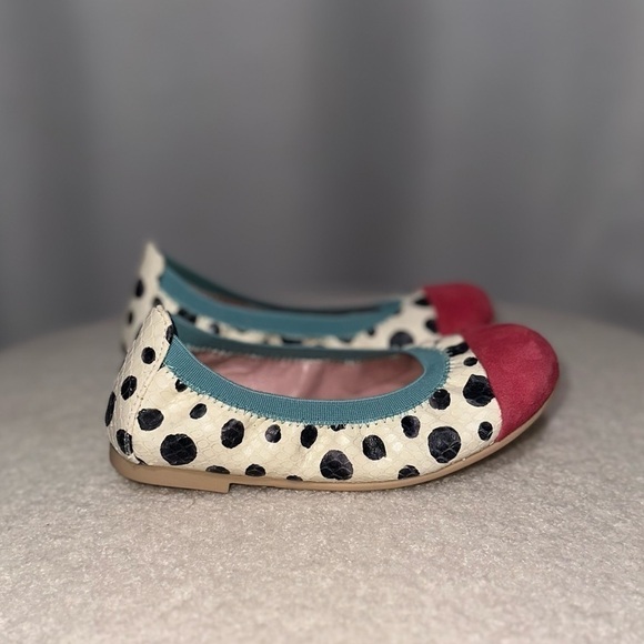 Pretty Ballerinas Kids Handmade Valerie Polka Dot Croc Embossed Leather Flats - Picture 6 of 15